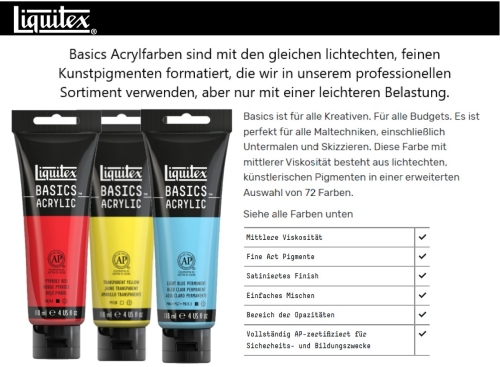 Liquitex Basics  Acrylics mit je 118ml (GP 1L= 51,69€) in verschiedenen Farben